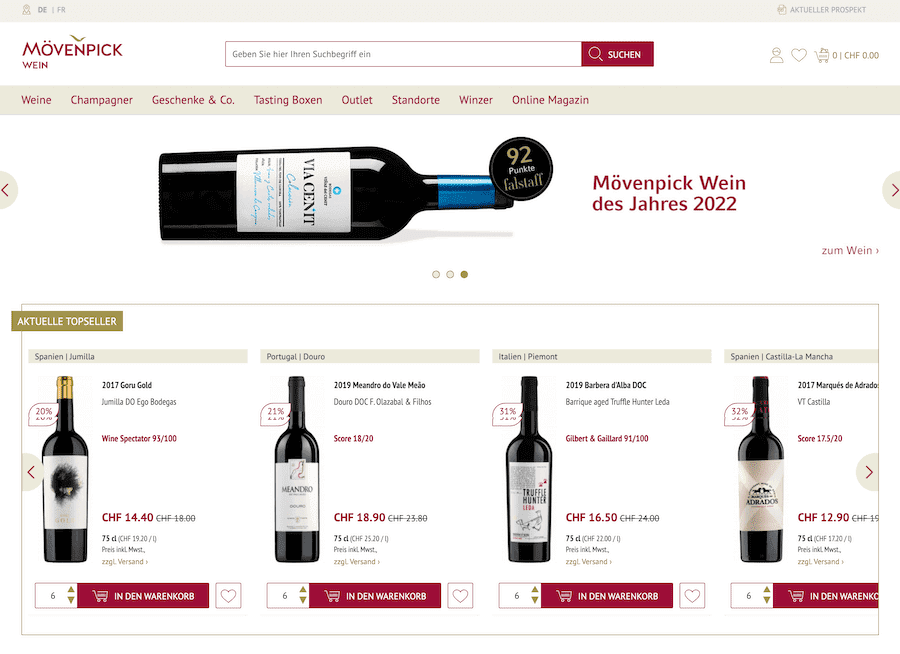 Mövenpick Wein Schweiz Webshop