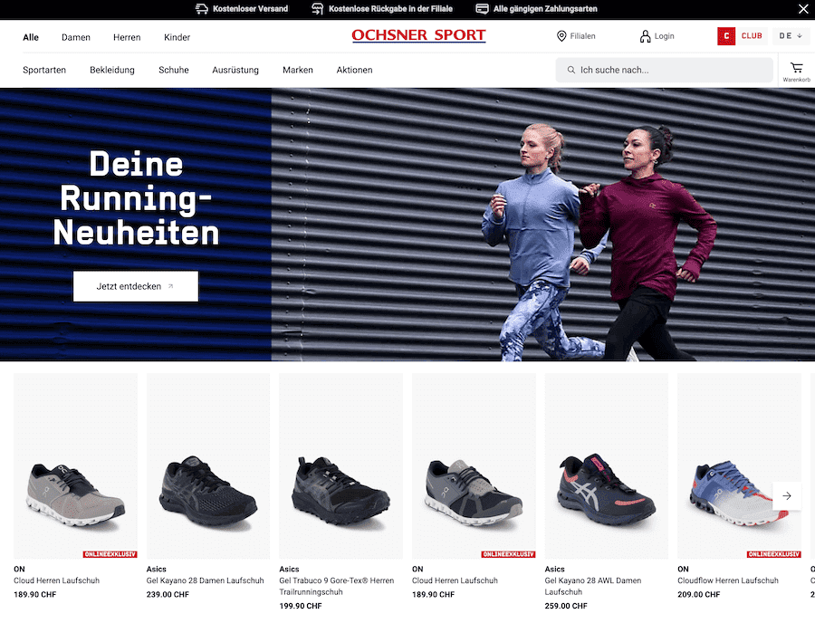 Ochsner Sport online Shop Schweiz